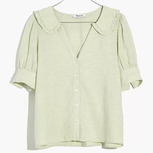 PRICE DROP 🚨 NWT Madewell Linen-Blend Peter Pan Collar Puff Sleeve Shirt